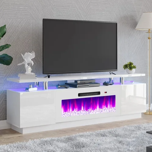 Miniatura 17 de AMERLIFE Soporte de TV con chimenea de 36 pulgadas, luces LED modernas para centro de entretenimiento de 70 pulgadas, armario de consola de TV de 2