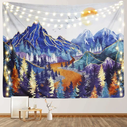 Miniatura 8 de RosieLily Tapiz de arte de pared, tapiz de naturaleza de montaña azul, 13 pulgadas de ancho x 51 pulgadas de alto, para decoración de pared