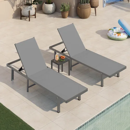 Miniatura 20 de Sillas de Descanso para Piscina, Tumbona al Aire Libre con Ruedas y Reclinable de 5 Posiciones -Fácil de Mover- Silla de Descanso de Aluminio