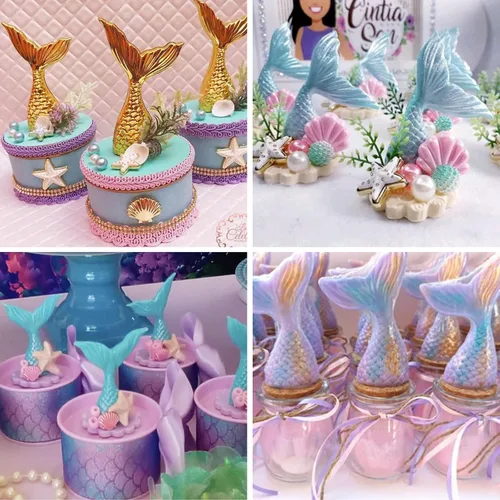 Miniatura 6 de Sakolla 2 unidades de moldes de cola de sirena, moldes de sirena para chocolate, decoración de pastel, dulces, cupcakes de resina, gomitas (Azul)