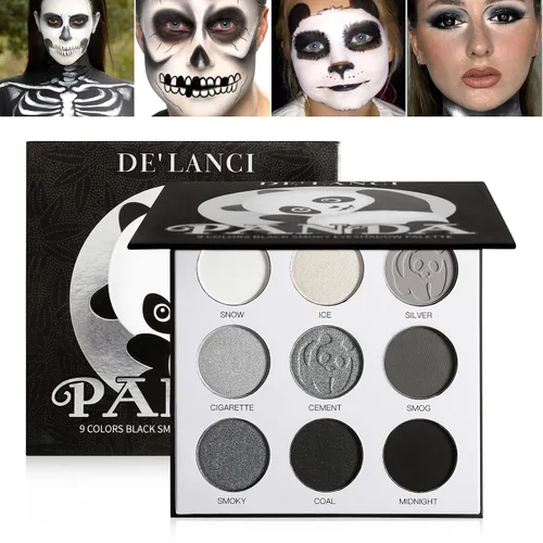 Miniatura 11 de Paleta de sombra de ojos Afflano Negro Rojo para maquillaje de Halloween de estilo gótico y payaso, paleta de sombras de ojos blancas, plateadas