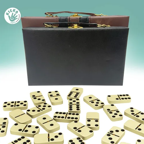 Miniatura 9 de Kicko Juego de dominó clásico de alta calidad, tamaño jumbo, doble seis, 28 piezas gruesas en caja de cuero vegano de madera duradera para niños