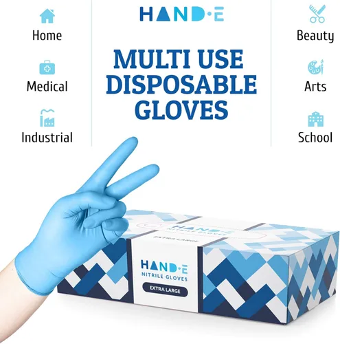 Miniatura 8 de Guantes desechables de nitrilo azul Hand-E Touch - Guantes de examen médico sin látex, sin polvo, seguros para alimentos, para cocinar