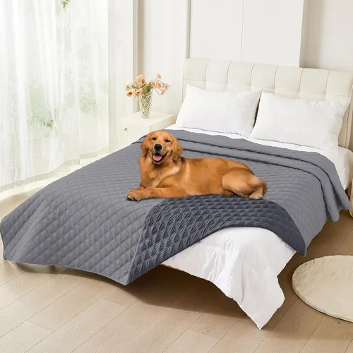 Miniatura 133 de Smiry Funda impermeable para cama de mascota, suave y lavable, para muebles, cama, sofá, reversible, a cuadros (30 x 53 pulgadas, color beige/beige)