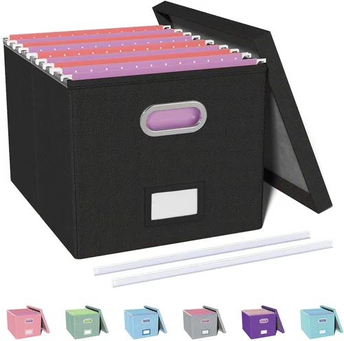 Miniatura 16 de Organizador de archivos en paquete de 2, caja archivadora portátil con tapa, compatible con carpetas tamaño carta/legal, organizador de documentos