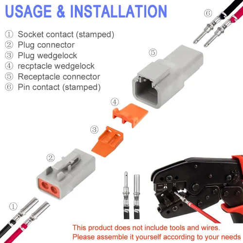 Miniatura 2 de GRZWAYS Kit de Conectores DTP de 2 Pines Automotriz IP67 Impermeables Conectores Eléctricos Enchufe 3 Juegos Terminales Enchufes de Pines