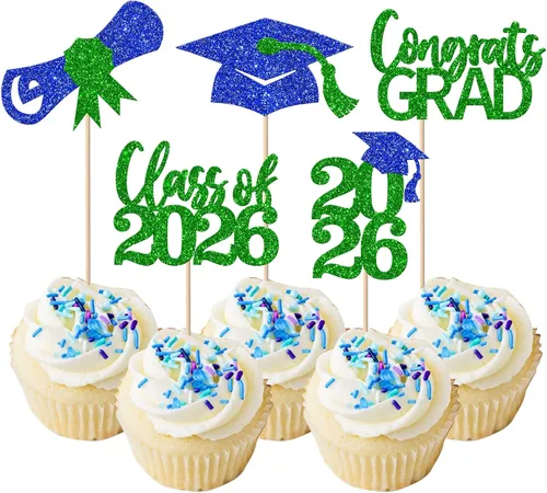 Miniatura 62 de Paquete de 24 adornos para cupcakes de clase 2025 con purpurina 2025 para diploma de graduación 2025 para cupcakes temáticos de graduación 2025
