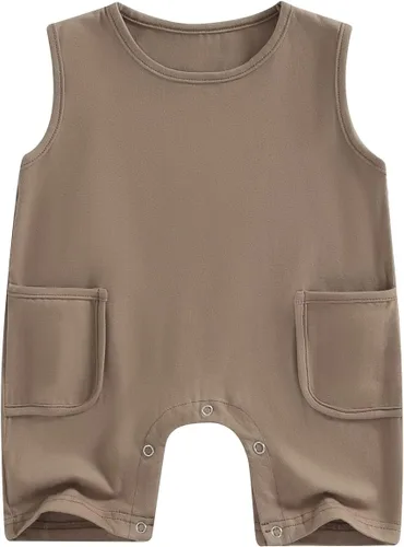 Miniatura 104 de Mameluco unisex de manga corta para bebé recién nacido, con botones, de una pieza, ropa de color sólido