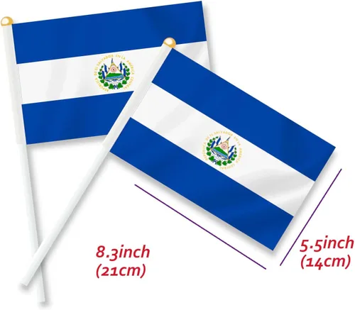 Miniatura 2 de 25 banderas pequeñas de mano de El Salvador, mini pancarta de decoración de mano salvadoreño salvadoreño