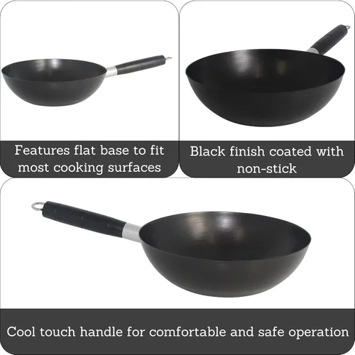 Miniatura 2 de IMUSA Wok antiadherente de acero al carbono de 9.5 pulgadas con mango Cool Touch, color negro