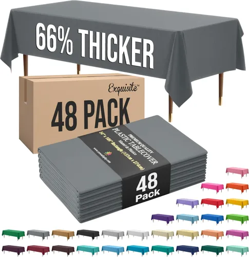 Miniatura 53 de Exquisite Mantel rectangular de plástico negro de alta calidad, 66% más grueso, 0.5 mil, paquete de 48 manteles negros de 54 x 108 pulgadas, mantel