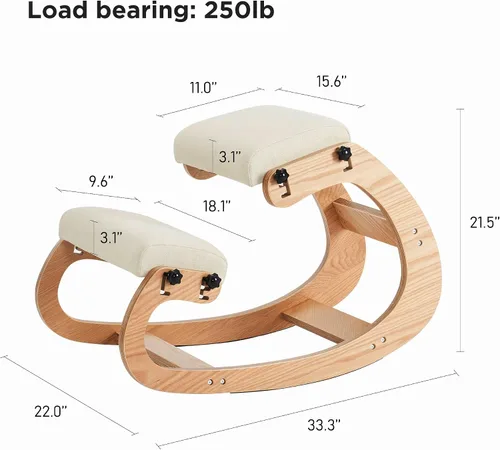 Miniatura 2 de Silla ergonómica, mecedora ajustable para oficina en casa, silla de rodilla de madera para aliviar el dolor de espalda, color beige