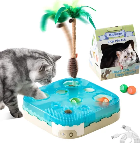 Migipaws Juguete Interactivo 7 en 1 para Gatos Activado por Movimiento Conjunto de Juego para Interiores con Pelota de Gato de Rebote Automático