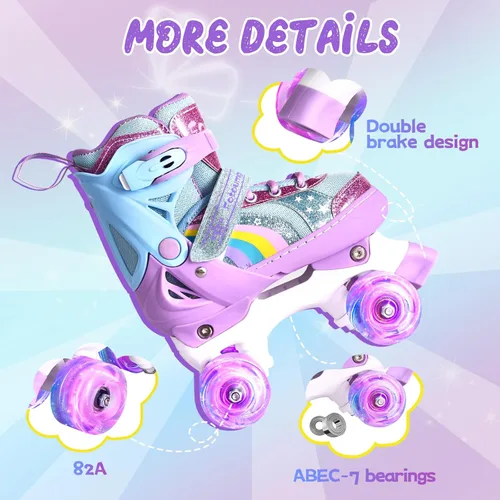 Miniatura 3 de Rainbow - Patines para niños pequeños, talla 4 ajustable, patines cuádruples iluminados para niñas y niños principiantes de 3 a 12 años
