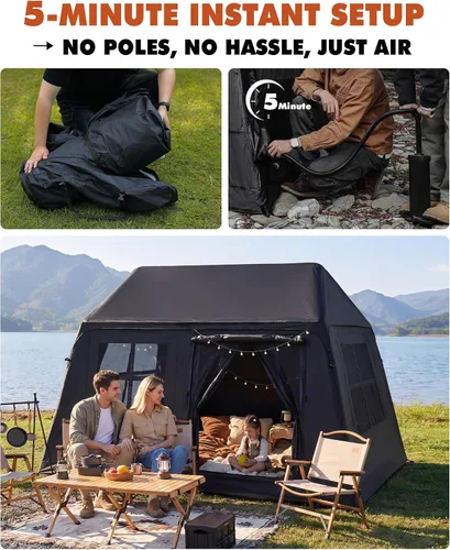 Miniatura 3 de Tienda de Campaña Inflable para Camping de 3-4 Personas Tienda Inflable con Bomba de Mano Fácil Instalación Impermeable Tienda Inflable Tipo Cabaña
