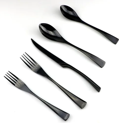 Miniatura 6 de Juego de cubiertos de acero inoxidable 18/10, cubiertos de cocina, juego de utensilios de cocina, cuchillo para carne, negro pulido espejo, juego