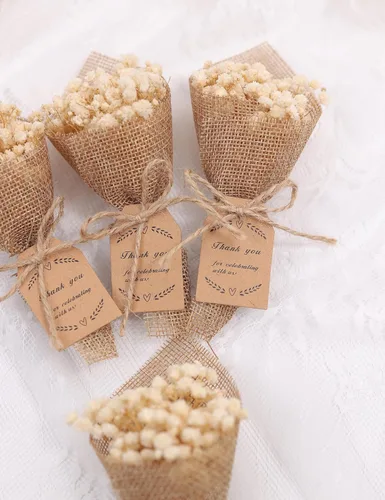 Miniatura 5 de Juego de 20 piezas de mini imanes con ramo de flores secas para recuerdos de boda rústicos, recuerdos de fiesta de baby shower para invitados, Blanco