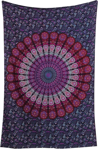 Miniatura 13 de RAJRANG Tapiz de Mandala de Pavo Real Hippie para Colgar en la Pared 90 x 84 pulgadas Tapices Decorativos Trippy Bohemios Indios Hechos a Mano