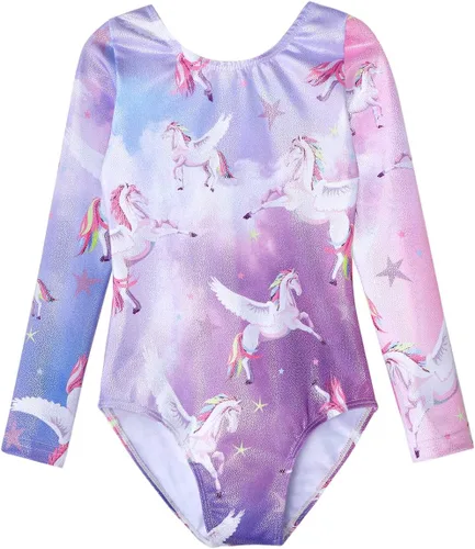 Miniatura 127 de HOZIY - Leotardos de manga larga para niñas, de gimnasia, para niños pequeños, trajes florales de unicornio, galaxia, arco iris, patrón de rayas