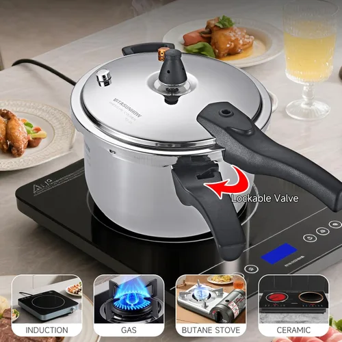 Miniatura 2 de Olla a presión de acero inoxidable con cesta de vapor, cocción más rápida y liberación de presión de seguridad (11 litros)