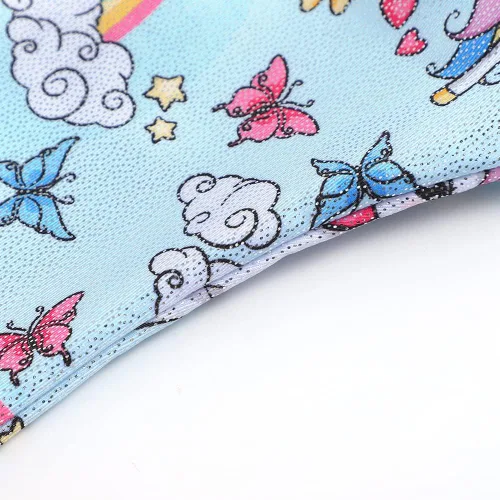 Miniatura 113 de HOZIY - Leotardos de gimnasia con pantalones cortos brillantes para niñas pequeñas; estampados de unicornio, aurora, arco iris, sirena, dinosaurio