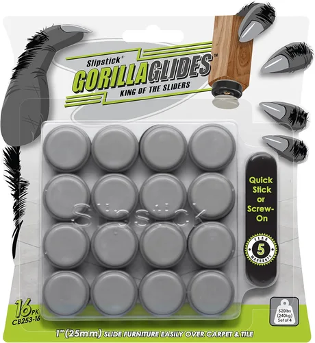 GorillaGlides Deslizadores de Silla de 1 Pulgada/Protectores de Piso para Muebles (16 Deslizadores de Muebles) Autoadhesivos, con Tornillo,