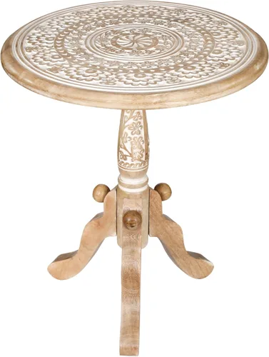 Miniatura 13 de Mesa de café de madera, mesa auxiliar con pilar individual, mesa pequeña, mesita de noche, mesa lateral, mesa de cabecera, mesa lateral de sala