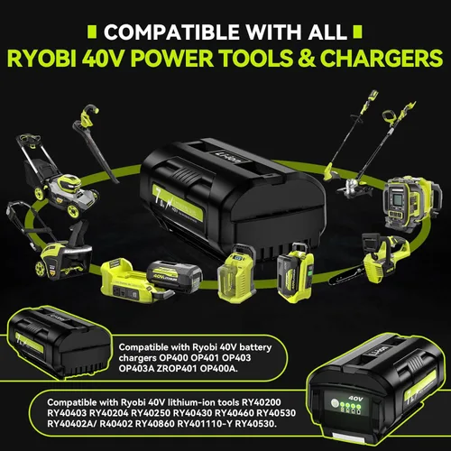 Miniatura 2 de Paquete de 2 baterías de repuesto de 7.0 Ah para Ryobi 40 V de litio de 40 voltios OP4050A OP40601 OP4026A OP4040 OP4030 OP4050 OP40501 OP4015 Negro