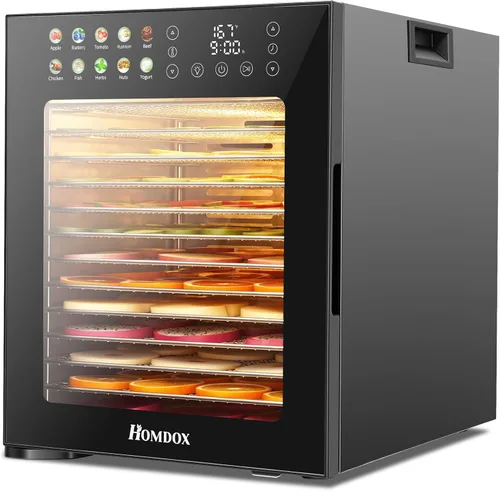 Miniatura 8 de Homdox Deshidratador de alimentos para carne seca y frutas, 8 bandejas sin BPA, temporizador de 72 horas y control de temperatura de 158 °F, máquina