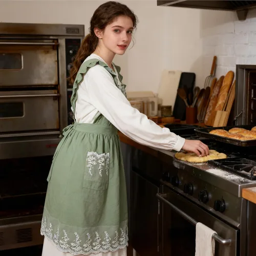 Miniatura 5 de Delantal vintage para mujer con bolsillos, delantales de chef personalizados con nombre para cocina, cocción, hornear, jardinería Encaje Menta