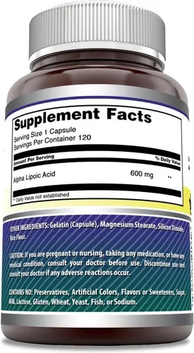 Miniatura 2 de Amazing Formulas - Ácido alfa lipoico Suplemento de 600 mg por porción, cápsulas, sin OMG, sin gluten, fabricado en Estados Unidos
