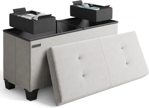 Miniatura 51 de Cubo otomano de almacenamiento con cubo pequeño, otomana cuadrada de 15 pulgadas con almacenamiento para sala de estar y dormitorio, reposapiés