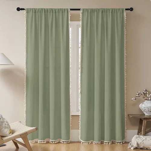 Miniatura 16 de Joydeco Cortinas Bohemias Beige de 63 Pulgadas de Largo 2 Paneles, Cortinas de Granja Bohemias Súper Suaves con Borlas, Cortinas Semitransparentes