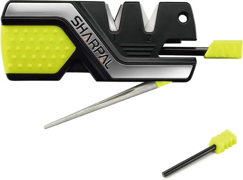 SHARPAL 101N-G - Afilador de cuchillos de bolsillo de cocina, herramienta de supervivencia para campamento con 2 arrancadores de fuego, barra de