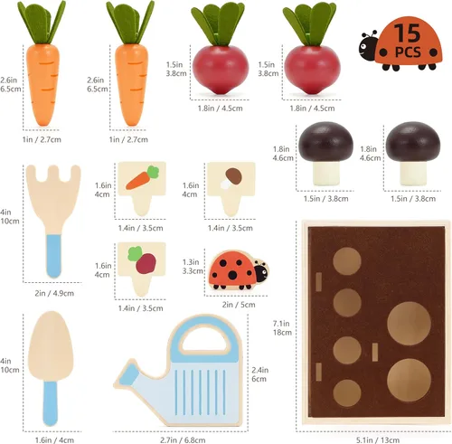Miniatura 6 de Juguete de jardín de verduras de madera para niños pequeños de 3 años, juego de cosecha y clasificación con jardinera, juguete de aprendizaje motor