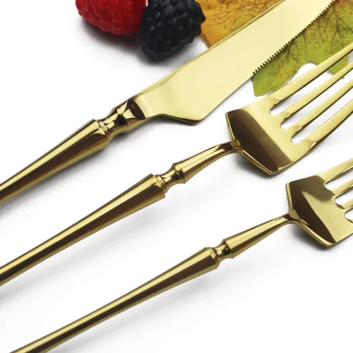 Miniatura 3 de Juego de cubiertos dorados de 5 piezas de acero inoxidable 18/10 para 1, cuchillos con acabado espejo, tenedores, cucharas, ideal para bodas