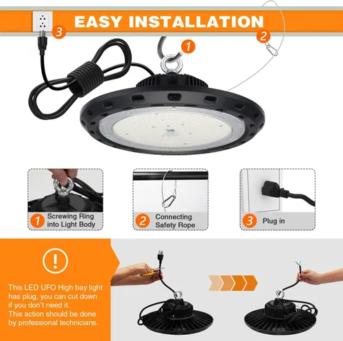 Miniatura 6 de Luz LED de alta bahía UFO de 100 W, 15000 lm, 5000 K, IP65, UL Aprobada, cable de 5 pies con enchufe de EE. UU. Alternativa a 400 W MH/HPS