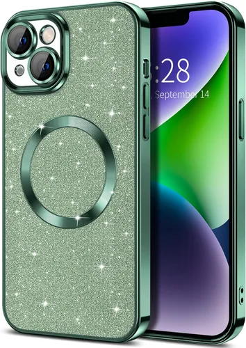 Miniatura 58 de Hython Funda para iPhone 13 Pro Max con purpurina, fundas magnéticas transparentes para teléfono con protector de lente de cámara