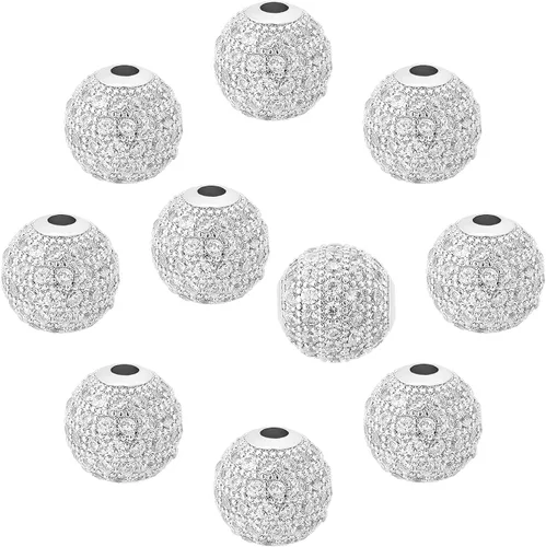 Miniatura 10 de NBEADS 10 piezas de 0.315 in chapado en estante de latón con circonita cúbica redonda de cristal negro plomizo y cuentas redondas de circonita