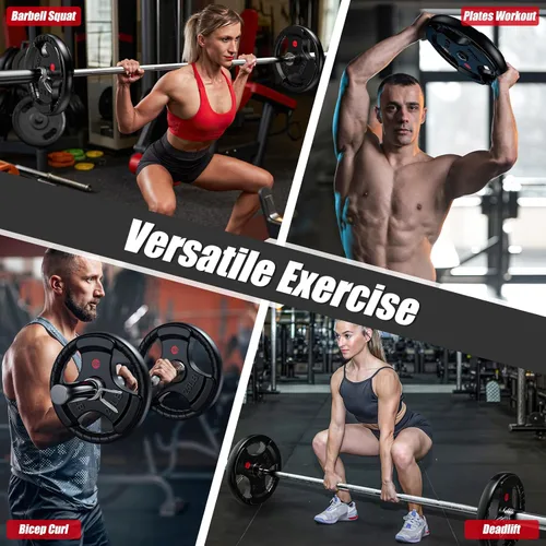 Miniatura 7 de GIKPAL Discos de peso de goma de agarre olímpico de 2 pulgadas para entrenamiento de fuerza, levantamiento de pesas en el hogar y el gimnasio, juego