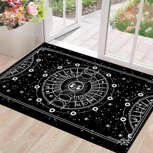 Miniatura 33 de 5' X 7' Alfombra con diseño de sol y luna, alfombras boho celestiales para dormitorio, sala de estar, estilo bohemio, oculto, media luna, solar