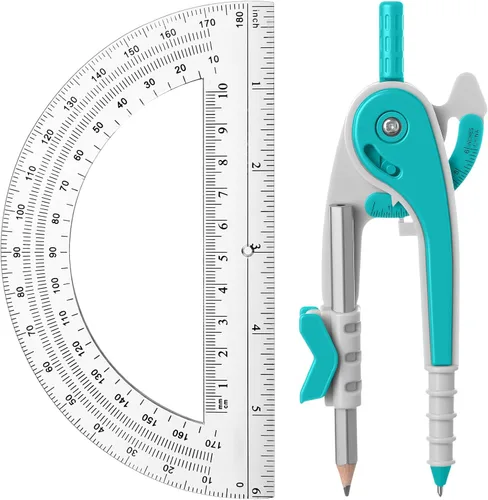 Miniatura 14 de EBOOT Juego de matemáticas de geometría para estudiantes, brújula de dibujo y transportadores de brazo oscilante transparente de 6 pulgadas, Azul