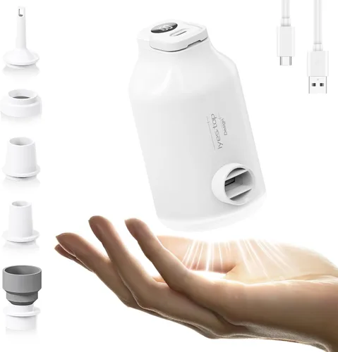 Bomba de aire recargable portátil para inflables, 5 boquillas, velocidad del viento de 350 l/min y luz de campamento, inflado rápido y desinflado,