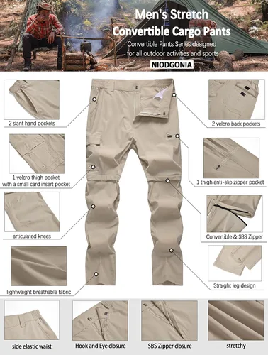 Miniatura 5 de Mens Hiking Convertible Pants Waterproof Lightweight Quick Dry Zip Off Fishing Travel Safari Outdoor Cargo Work