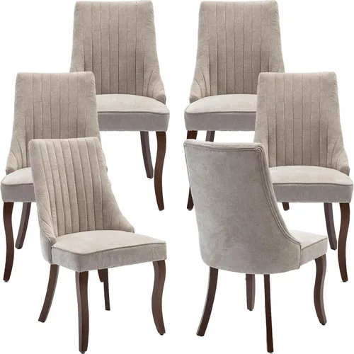 Miniatura 7 de Juego de 2 sillas de comedor modernas de mediados de siglo, tapizadas de tela beige, sillas de cocina y comedor, sillas de cocina con patas