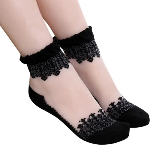 Miniatura 4 de Lovful 3 pares de calcetines cortos ultrafinos transparentes de encaje elástico para mujer