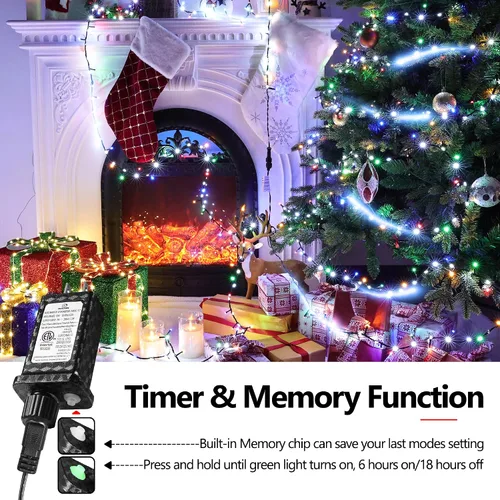 Miniatura 6 de iBaycon Cadena de luces de Navidad, 20 pies 240 LEDs, luces con flujo de agua conectables al aire libre, impermeables, 14 modos, cadena de luces