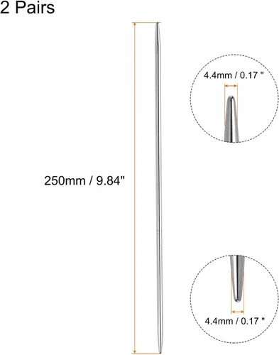 Miniatura 2 de uxcell Juego de 2 pares de agujas de tejer, 0.173 in de diámetro, 9,84 pulgadas de largo, acero inoxidable, agujas de suéter de doble punta