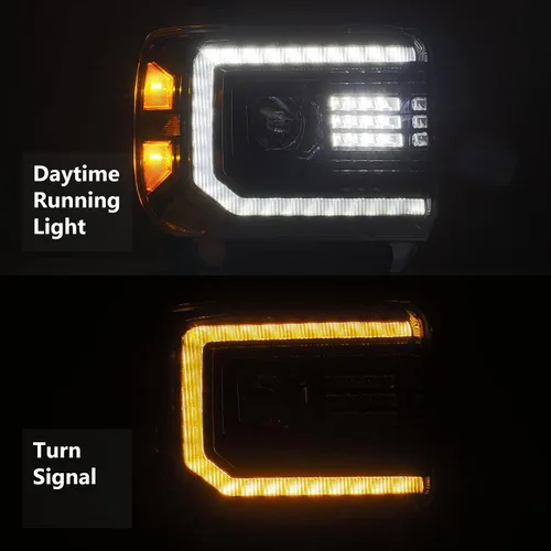 Miniatura 2 de AlphaRex serie luxx Alpha Negro Ajuste 14-18 GMC Sierra 1500/15-18 Sierra 2500HD/3500HD Faros delanteros LED DRL Tubo Proyector con luz de activación