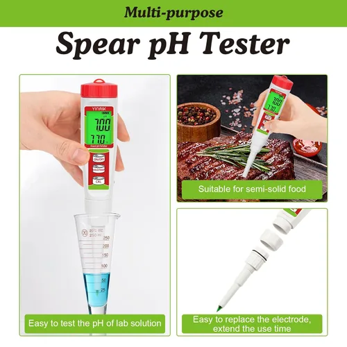 Miniatura 6 de Medidor de pH digital para alimentos YINMIK Medidor de pH para fermentación de alimentos con kit de solución de calibración Tiras de prueba de pH